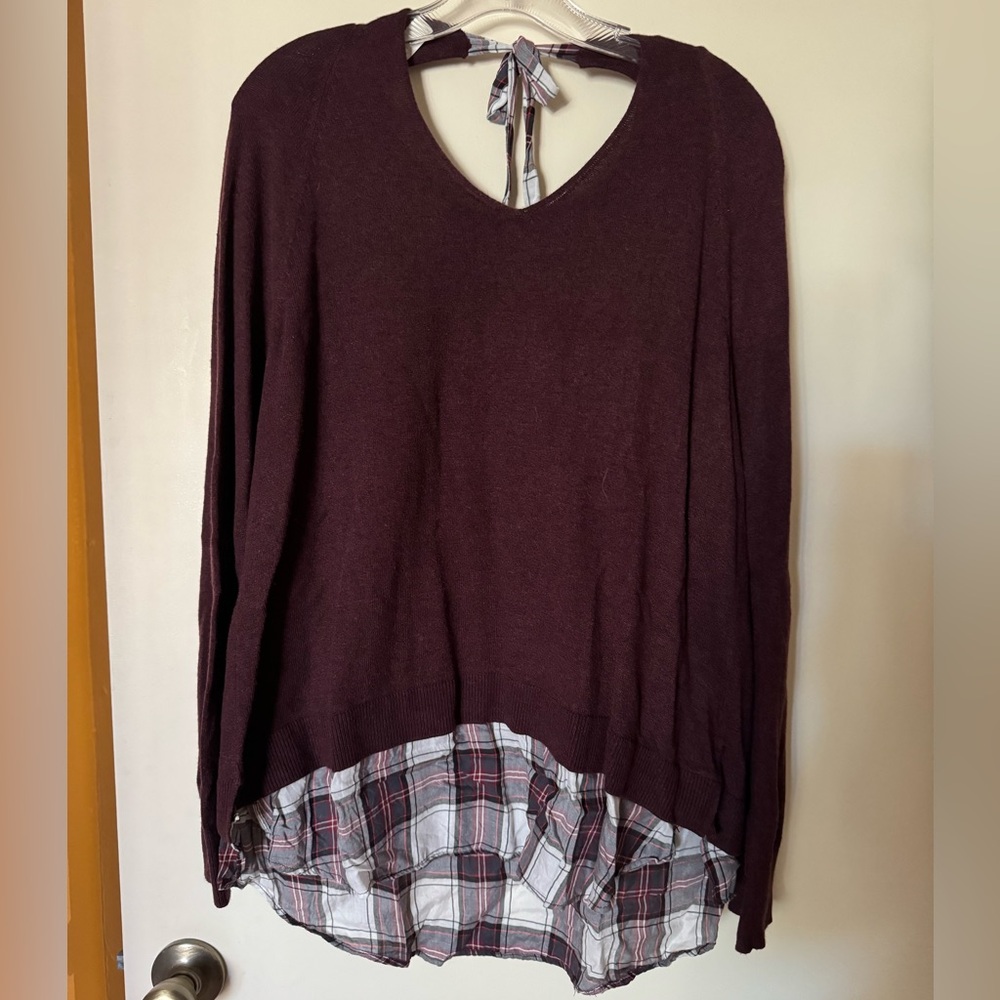 Women's Burgundy Plaid Layered Top